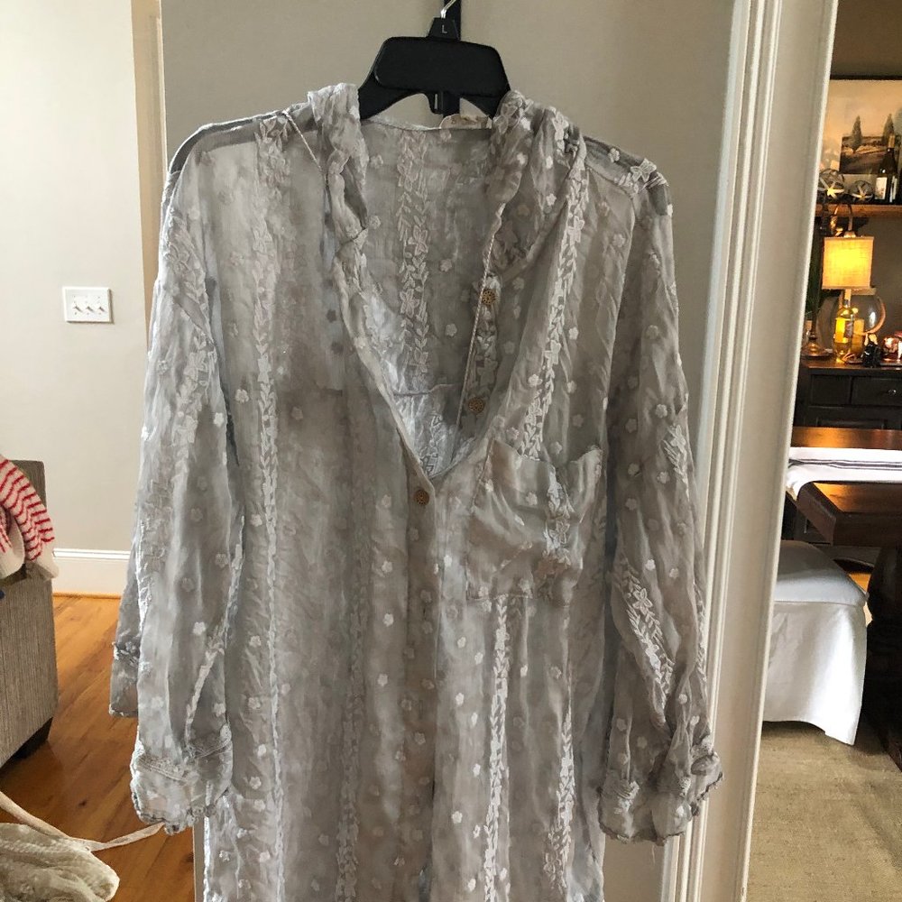 sheer silver tunic with hood